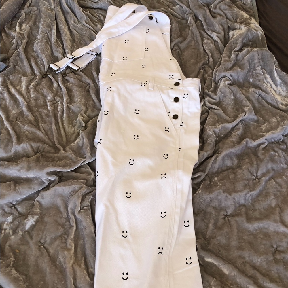 Lazy Oaf white smiley Overalls/dungarees